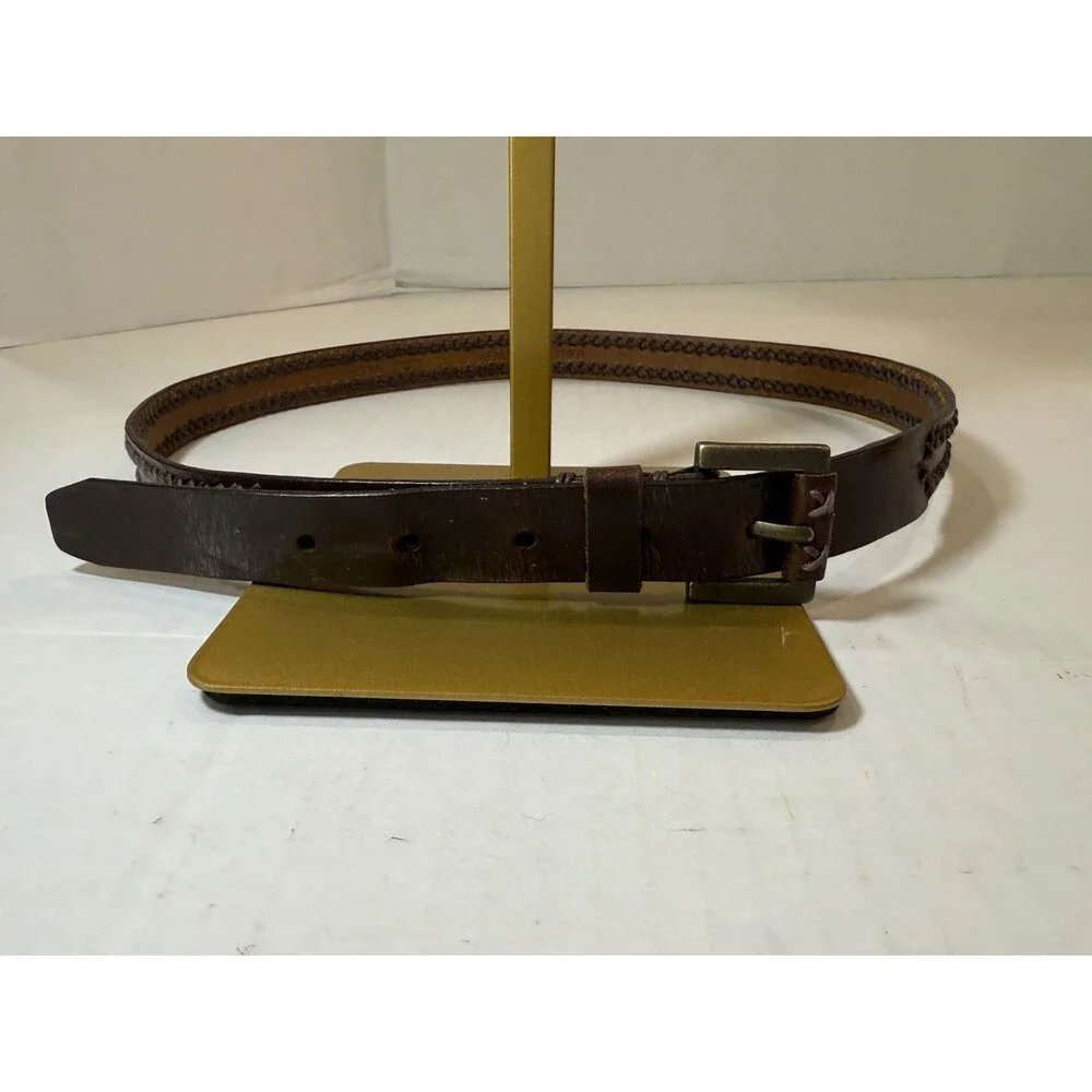 Vtg 1990’s Dockers Genuine Leather Belt Unisex Brown Braided Brass Buckle Size L